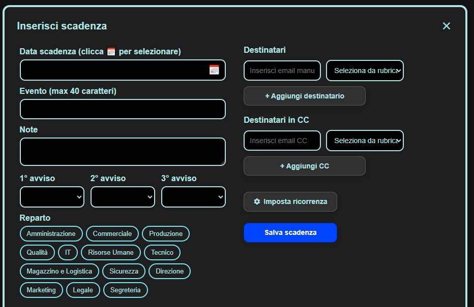 Inserimento scadenza
